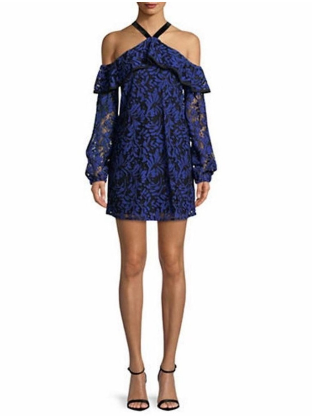 Wayf Royal Blue Cold-Shoulder Lace Mini Dress